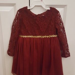 Sweet Heart Rose Lace Burgundy Dress - 24 Months